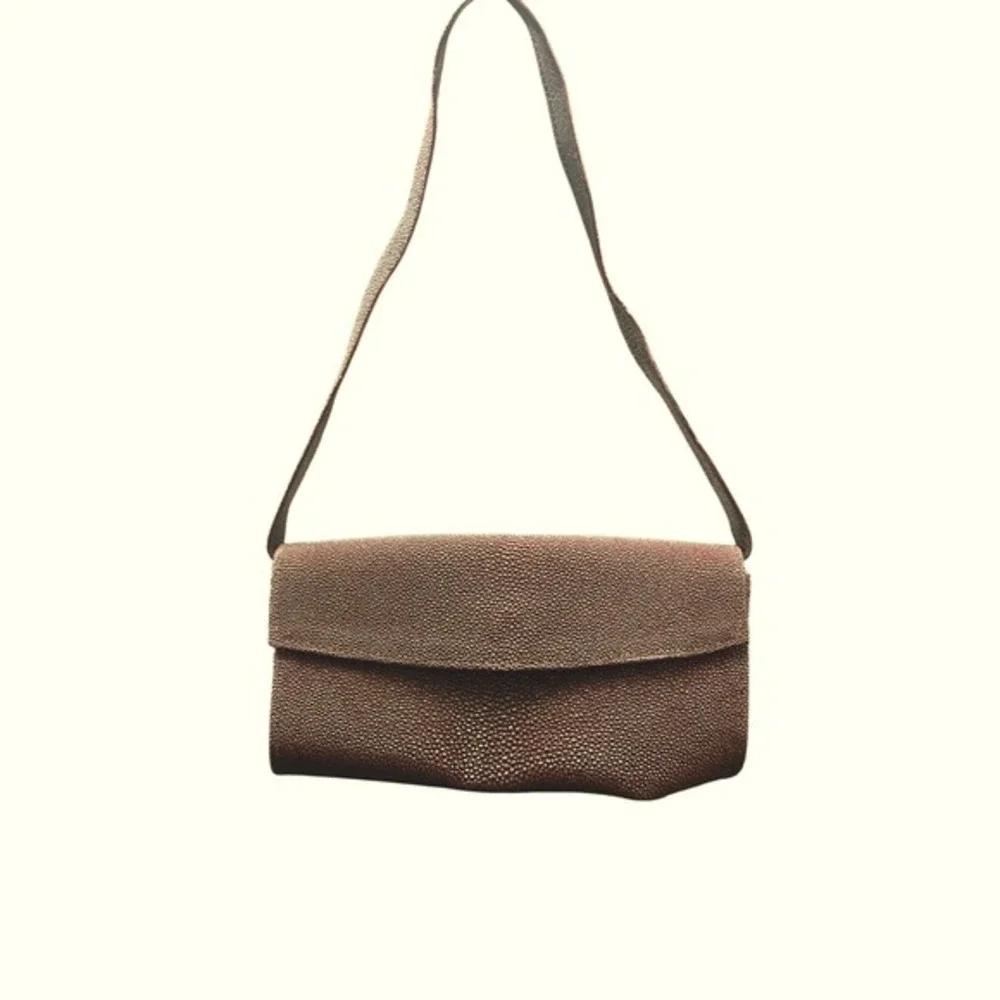 Leather‎ by Crowe Genuine Stingray Shoulder Bag Burgundy Purple Hand Bag KC